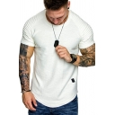 Men's Daily T-Shirt Solid Color Short Sleeve Round Neck Pleated Design Regular Fit T-Shirt