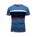 Casual T-Shirt Color Block Round Neck Short Sleeve Regular Fit T-Shirt for Men