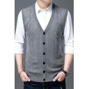 Casual Sweater Vest Diamond Print V-Neck Regular Fit Knitted Vest for Men
