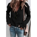 Popular Womens Plain Sweater V Neck Long Sleeve Regular Fit Ribbed Pullover Sweater