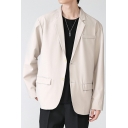 Trendy Mens Blazer Pure Color Pocket Relaxed Long-Sleeved Lapel Collar Button Down Blazer