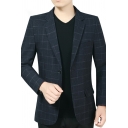 Men's Daily Suit Jacket Plaid Print Lapel Collar Button Closure Pocket Detail Suit Jacket