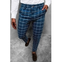Boyish Pants Plaid Pattern Pocket Detailed Mid Rise Slim Fit Button down Pants for Guys