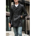 Guys Fancy Coat Pure Color Lapel Collar Long-Sleeved Relaxed Double Breasted Trench Coat