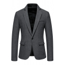 Unique Mens Blazer Solid Pocket Lapel Collar Slim Long Sleeves Single Button Suit Blazer