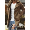 Street Look Coat Pure Color Lapel Collar Fitted Long Sleeve Button-up Trench Coat for Guys