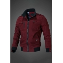 Edgy Jacket Whole Colored Stand Collar Ribbed Trim Flap Pocket Zipper Jacket for Guys