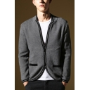 Guys Novelty Cardigan Contrast Line Long-Sleeved Regular Stand Collar Button Fly Cardigan