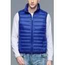 Edgy Guy's Vest Solid Color Pocket Stand Collar Fitted Sleeveless Zip Placket Vest