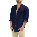 Edgy Mens Shirt Pure Color Turn-down Collar Regular Fit Long Sleeve Button Fly Shirt