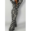 Classic Ladies Co-ords Zebra Print Spread Collar Button Up Shirt & Pants Co-ords