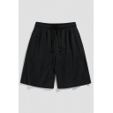 Modern Mens Shorts Pure Color Drawstring Waist Pocket Detail Mid Rise Regular Fit Shorts