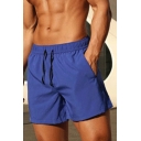 Simple Mens Shorts Pure Color Drawstring Waist Mid Rise Regular Fit Shorts with Pocket