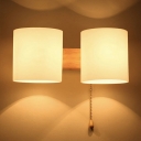 Modern Style Cylindrical Wall Sconce Lighting Wood 2-Lights Wall Sconce Lights in Beige