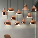 Contemporary Pendant Light Metal Single Bulb Hanging Ceiling Light for Bedroom in Rose Gold
