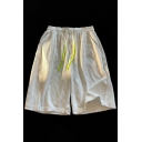 Modern Mens Texture Shorts Plain Drawstring Waist Pocket Detail Mid Rise Shorts