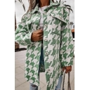 Stylish Womens Jacket Houndstooth Print Turn-Down Collar Single Breasted Long Sleeve Jacket