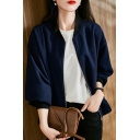 Casual Ladies Jacket Plain Stand Collar Zip Fly Long Sleeve Jacket