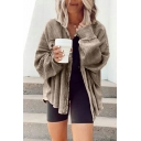 Casual Asymmetrical Jacket Pure Color Pockets Button Closure Lapel Collar Long Sleeve Jacket for Ladies