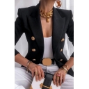 Chic Womens Blazer Lapel Collar Solid Color Double Breasted Slim Fit Blazer