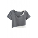 Trendy Ladies T-Shirt Contrast Color Square Neck Short Sleeve Cropped T-Shirt