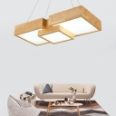 Modern Style LED Chandelier Lighting Rectangle Shape Wood Hanging Light Fixture