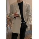 Men Casual Suit Jacket Solid Color Lapel Collar Single Button Pocket Detail Suit Jacket