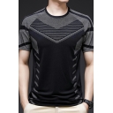 Mens Sporty T-Shirt Geometric Pattern Round Neck Short Sleeve Quick Dry T-Shirt