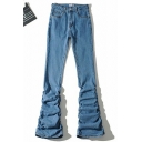 Freestyle Jeans Plain Pocket Straight Long Length Zip Closure Flare Jeans for Ladies