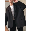 Casual Mens Suit Blazer Solid Color Lapel Collar Single Button Pocket Detail Suit Blazer