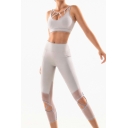 Modern Cropped Yoga Co-ords Plain Hollow Camis with Sheer Cut Out Pants Co-ords for Women