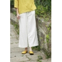 Women Basic Pants Whole Colored Pocket Drawstring Waist Loose Fitted Ankle Length Pants