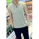 Street Style Guy's Tank Pure Color Regular Sleeveless Crew Neck Wide Shoulder Tank Top