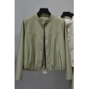 Modern Ladies PU Jacket Solid Color Mock Collar Button Down Leather Jacket