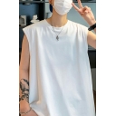 Fashionable Mens Vest Solid Color Sleeveless Loose Fitted Round Neck Tank Top
