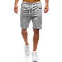 Dashing Mens Shorts Solid Color Drawstring Waist Mid Rise Regular Fit Shorts with Pocket