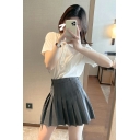 Leisure Womens Skirt Plain High Waist Pleated Mini Skirt with Label