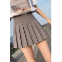 Basic Ladies Skirt Whole Colored Regular Short Length Mid Rise Pleated Skirt