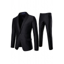 Men Leisure Suit Set Plain Lapel Collar Single Button Pocket Detail Blazer and Pants Suit Set
