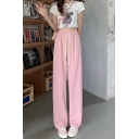 Girls Freestyle Pants Pure Color Drawstring Waist Straight Long Length Mid Rise Pants