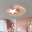 Pink Star Led Flush Ceiling Lights Kids Style Acrylic 2 Lights Flush Mount Light Fixtures
