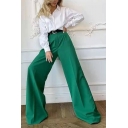 Stylish Solid Color Pants Zipper Up High Waist Straight Wide Leg Pants for Women