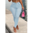 Pop Jeans Plain Mid Rise Long Length Slim Fit Pocket Design Zip down Jeans for Women