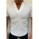 Men's Plain Casual T-Shirt Short Sleeve V-Neck Regular Fit T-Shirt