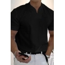 Daily T-Shirt Pure Color Short Sleeve V-Neck Regular Fit T-Shirt for Men