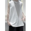 Guy's Boyish Vest Whole Colored Round Collar Loose Fit Sleeveless Tank Top