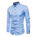 Basic Mens Plain Shirt Button Closure Long Sleeve Turn-down Collar Shirt