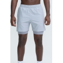 Sporty Mens Shorts Plain Fake Two Piece Elastic Waist Mid Rise Regular Fit Shorts