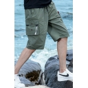 Classic Mens Shorts Plain Drawstring Waist Mid Rise Flap Pockets Cargo Shorts