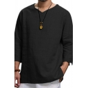 Casual T-Shirt Pure Color 3/4 Sleeve V-Neck Regular Fit T-Shirt for Men
